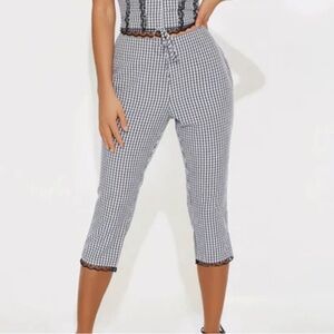 Fashion Nova Gingham Capri Pants with Lace Trim